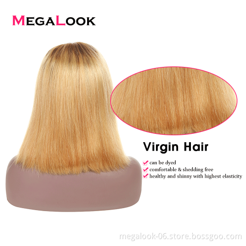 Natural Straight Ombre Colored Brazilian Virgin Human Hair Lace Front Short Bob Wigs for Black Women